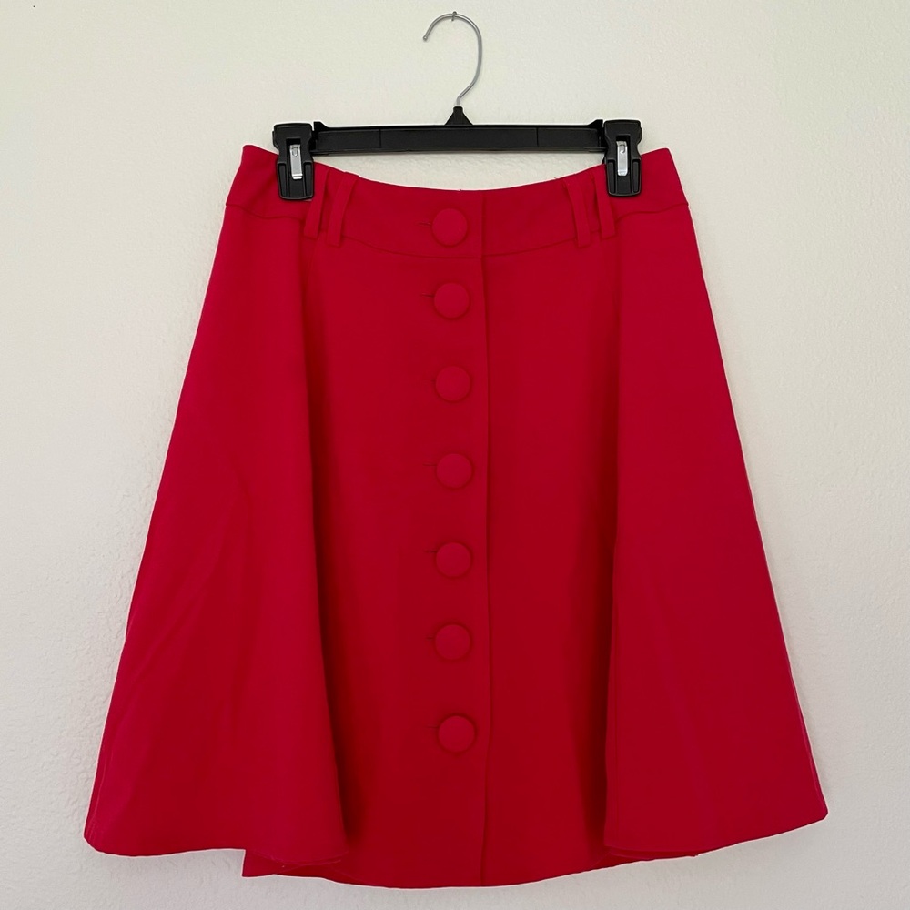 Bright Red Button Front Knee-Length Skirt